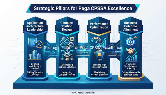 Infographic illustrating the strategic pillars of a Pega CPSSA, highlighting key responsibilities like application