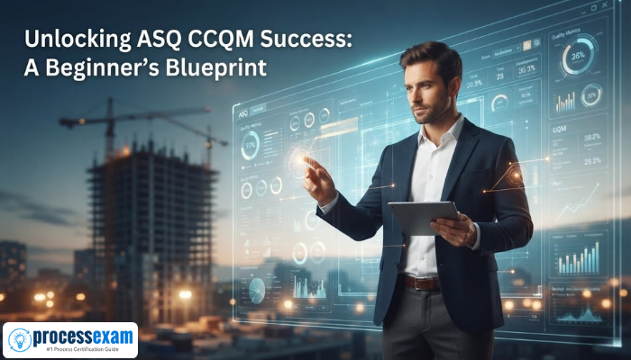A male construction quality manager reviews a digital blueprint with quality overlays, symbolizing strategic planning for